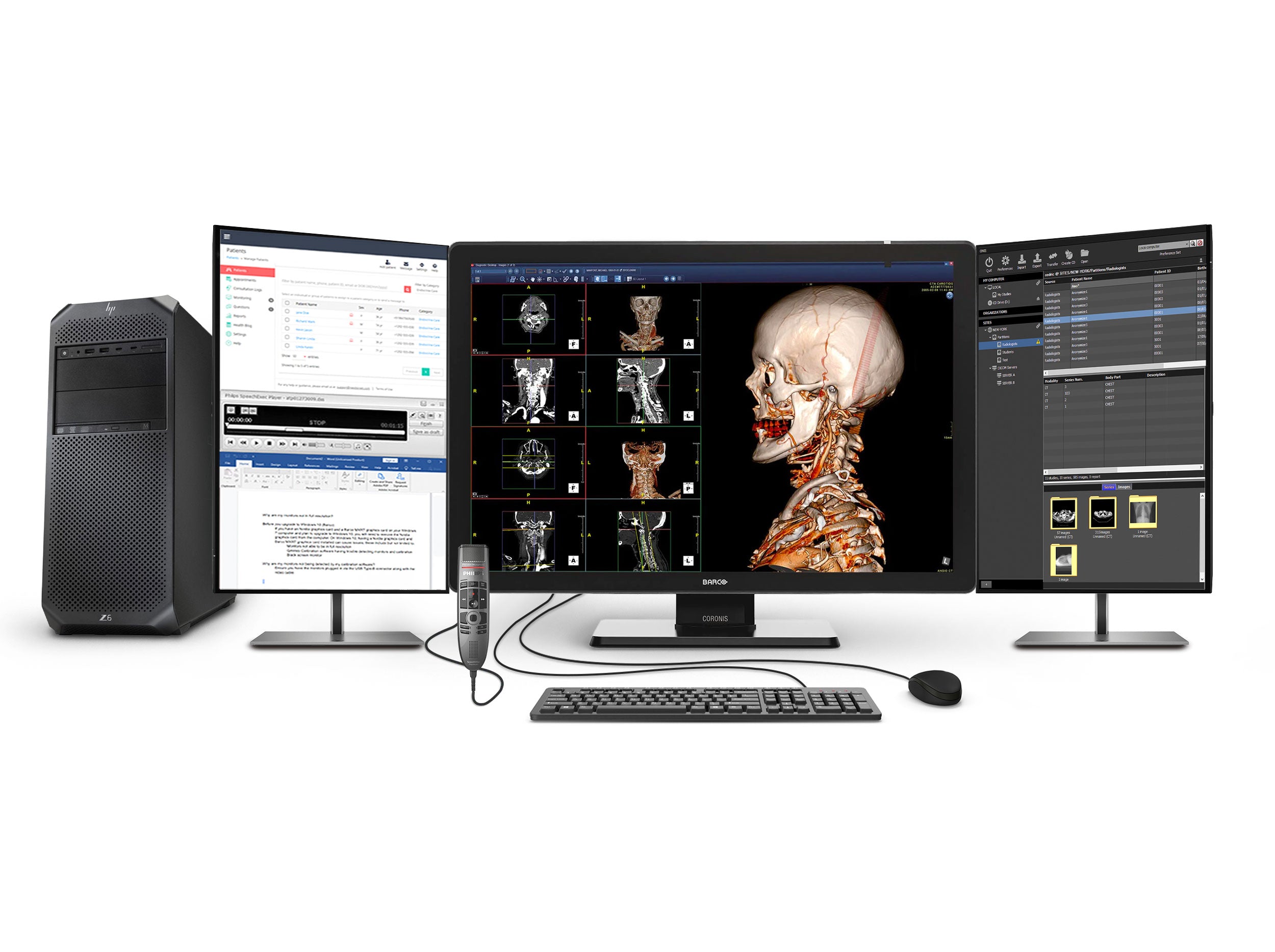 Complete PACS General Radiology Station | Barco 6MP Color LED Display | HP Workstation | Dictation Mic | Worklist Monitor (6530Z6G4) Monitors.com 