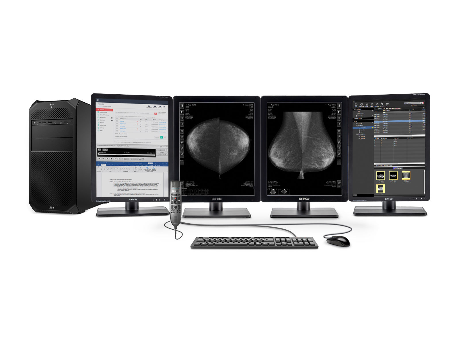 Complete Mammography Reading Station | Barco 5MP Grayscale LED Monitor | HP Z4 G5 Workstation | Dictation Mic | Worklist Monitors (QNG5221Z4G5) Monitors.com 