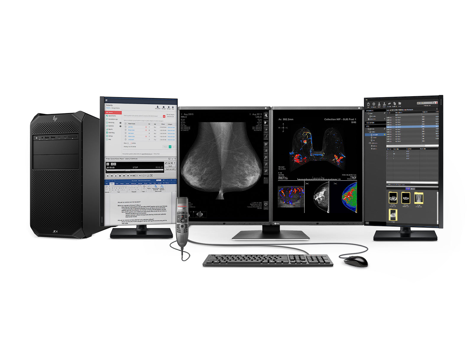 Complete Mammography Reading Station | Eizo 5MP Color Display | HP Z4 G5 Workstation | Dictation Mic | Worklist Monitors (RX560Z4G5) Monitors.com 